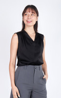 Aveline V-Neck Satin Top - Black