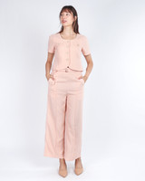 Kylee Button Down Sleeved Crop Top - Peach Pink