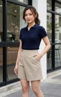 Zania Knit Polo Top - Navy