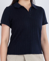 Zania Knit Polo Top - Navy