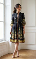 Pearline Floral Placement Dress - Black