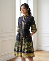 Pearline Floral Placement Dress - Black