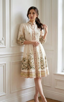 Pearline Floral Placement Dress - Cream