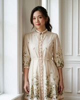 Pearline Floral Placement Dress - Cream