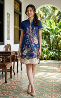 Arabella Batik Shift Dress - Navy 