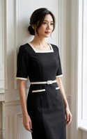 Elodie Contrast Square Neck Work Dress - Black