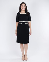 Elodie Contrast Square Neck Work Dress - Black