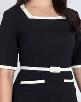 Elodie Contrast Square Neck Work Dress - Black