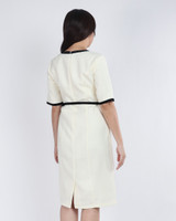 Elodie Contrast Square Neck Work Dress - Ivory