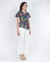 Camillia Floral Obi Sash Top - Navy 