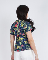 Camillia Floral Obi Sash Top - Navy 