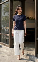 Nerine Floral Motif Top - Navy