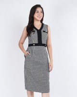 Fayette Houndstooth Pencil Dress - Monochrome