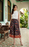 Mulberrie Batik Silky Culottes - Navy Floral/Ferns