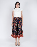 Mulberrie Batik Silky Culottes - Navy Floral/Ferns