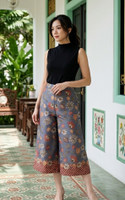 Mulberrie Batik Silky Culottes - Ash Blue Floral/Ferns