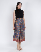 Mulberrie Batik Silky Culottes - Ash Blue Floral/Ferns