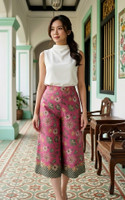 Mulberrie Batik Silky Culottes - Pink Floral/Ferns