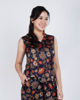 Mulberrie Batik Silky Top - Navy Floral/Ferns