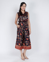 Mulberrie Batik Silky Top - Navy Floral/Ferns
