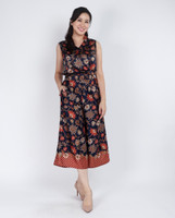 Mulberrie Batik Silky Top - Navy Floral/Ferns