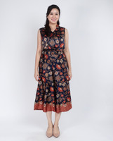 Mulberrie Batik Silky Top - Navy Floral/Ferns