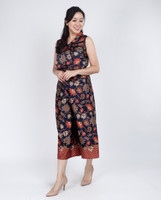 Mulberrie Batik Silky Top - Navy Floral/Ferns