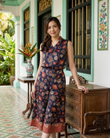 Mulberrie Batik Silky Top - Navy Floral/Ferns