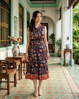 Mulberrie Batik Silky Top - Navy Floral/Ferns