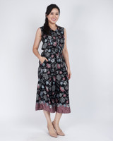 Mulberrie Batik Silky Top - Black Floral/Ferns