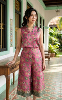 Mulberrie Batik Silky Top - Pink Floral/Ferns