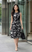 Kerria Printed Work Dress - Monochrome