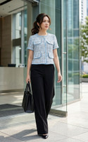 Junia Short Sleeve Tweed Jacket - Blue