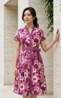 Isla Block Printed Batik Dress - Plum