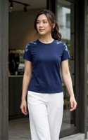 Scarlette Embroidered Sleeves Tee Top - Navy