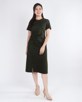 Nico Side Ruched Tee Dress - Army Green