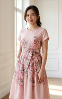 Kaitlyn Floral Placement Dress - Dusty Pink