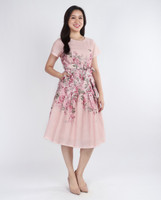 Kaitlyn Floral Placement Dress - Dusty Pink