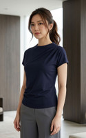 Beverly Asymmetrical Ruched Top - Navy