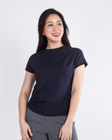 Beverly Asymmetrical Ruched Top - Navy