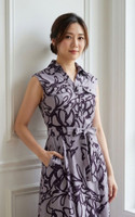 Amalia Abstract Print Midi Dress - Lilac Grey