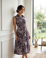 Amalia Abstract Print Midi Dress - Lilac Grey