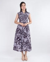 Amalia Abstract Print Midi Dress - Lilac Grey