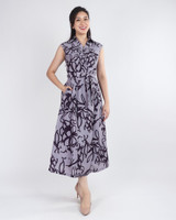 Amalia Abstract Print Midi Dress - Lilac Grey
