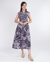 Amalia Abstract Print Midi Dress - Lilac Grey