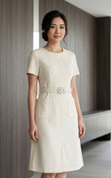 Ginnie Contrast Stitch Work Dress - Ivory
