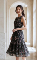Claude Floral Sleeveless Dress - Black