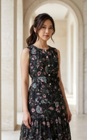 Claude Floral Sleeveless Dress - Black