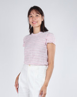 Jessie Tulip Sleeve Tweed Top - Pink