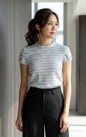 Jessie Tulip Sleeve Tweed Top - Blue